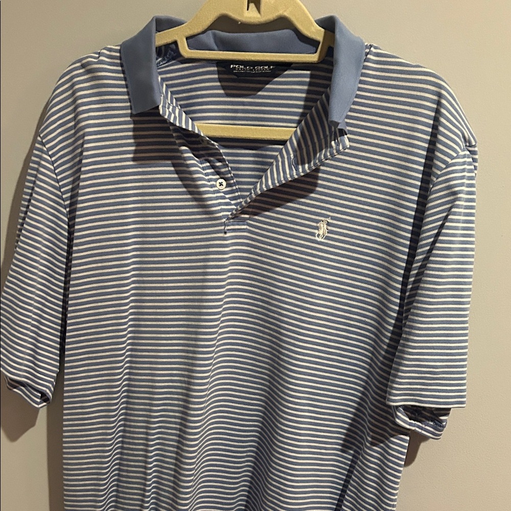 Polo by Ralph Lauren Men's Striped Polo Shirt - Light Blue and White